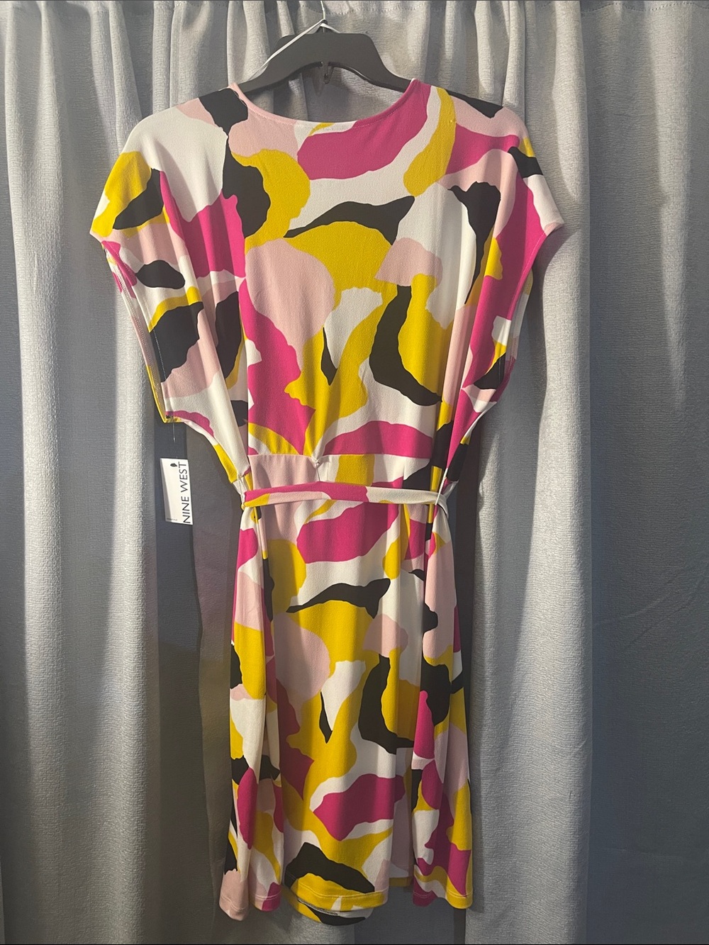 Nine West Pink & Yellow Abstract Wrap Dress - Picture 3 of 3